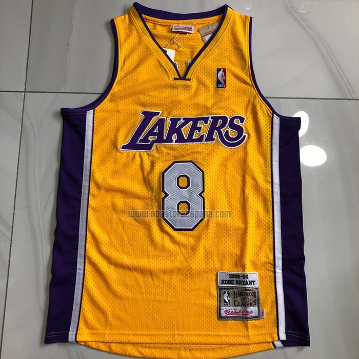 Camiseta Los Angeles Lakers Kobe Bryant NO 8 Mitchell & Ness 1999-00 Amarillo